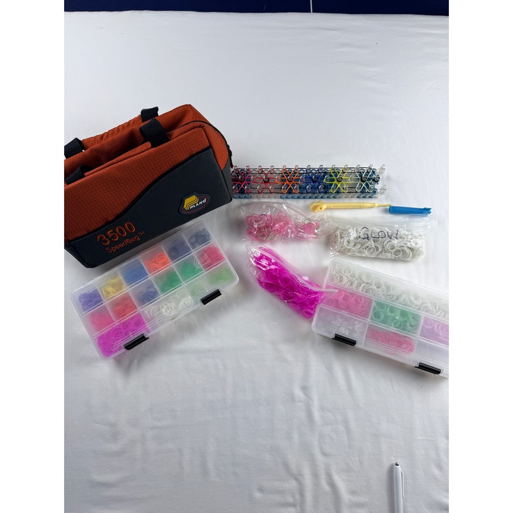 Rainbow Loom Mega Flex Rubber Band Craft Set Plano Case & 3500 SpeedBag Bag